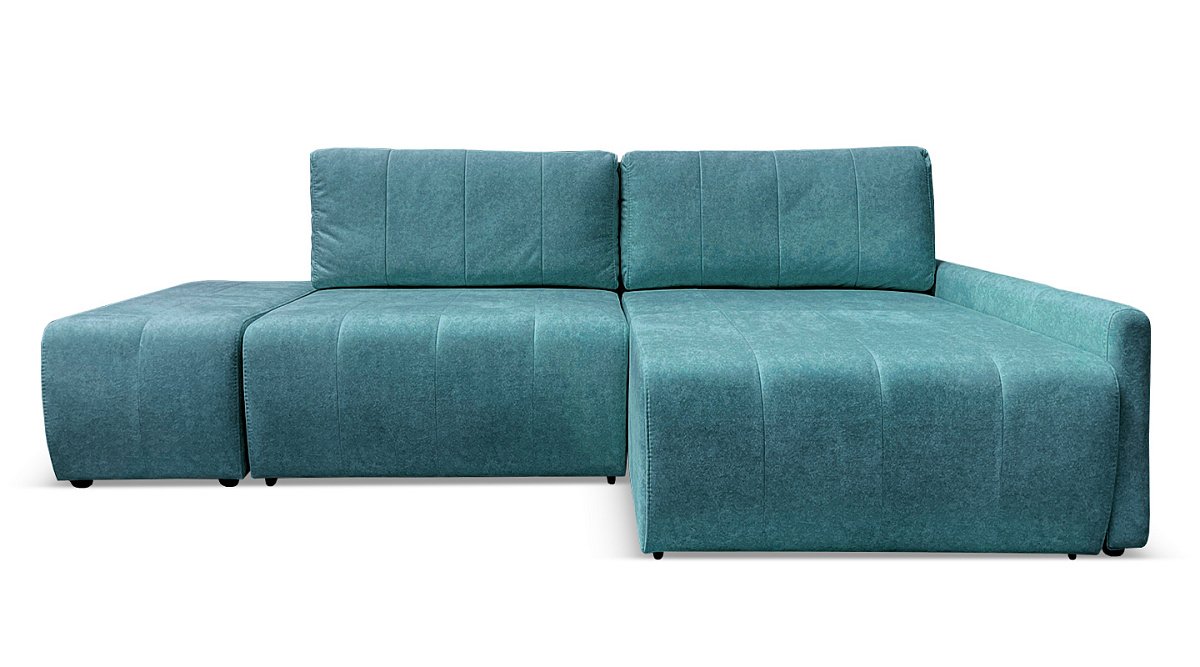 Угловой диван Осака с пуфом  Голубой велюр