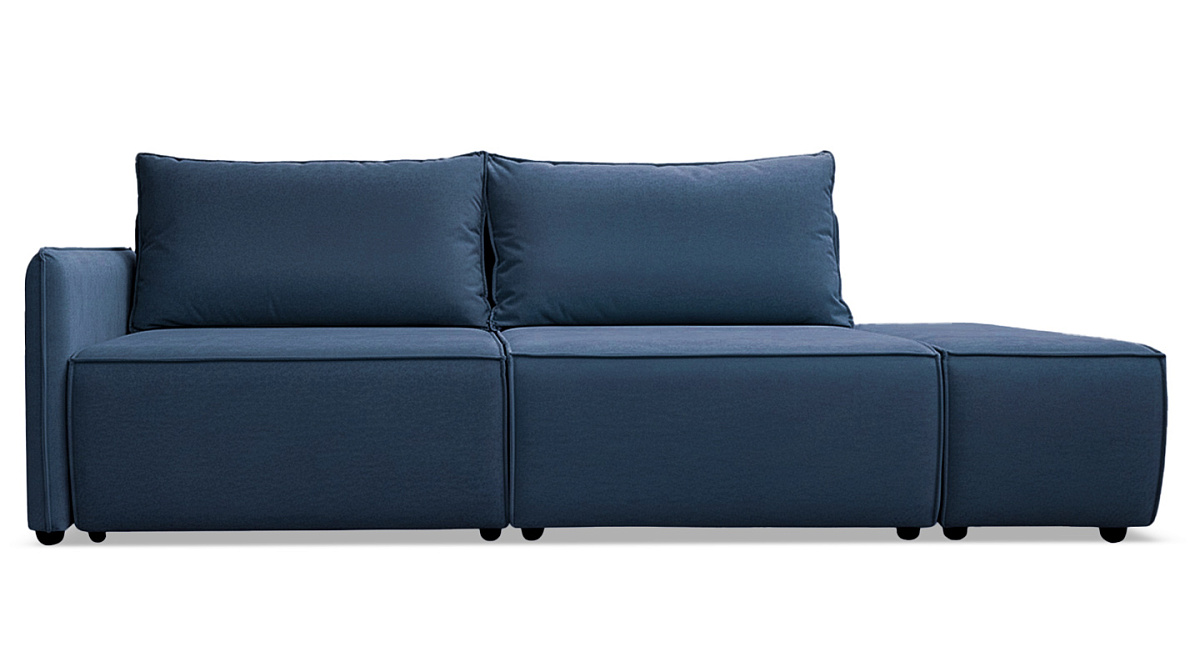 Прямой диван Киото с пуфом Синий велюр